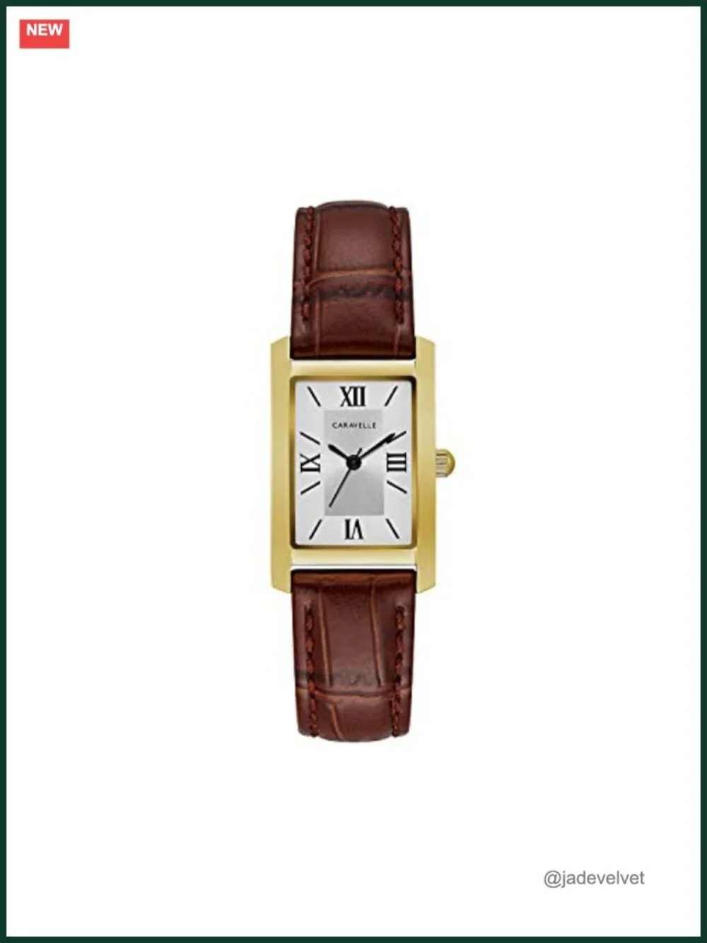 Gold-Tone Stainless Steel Dress Watch Rectangle Roman Numeral Curved Mineral